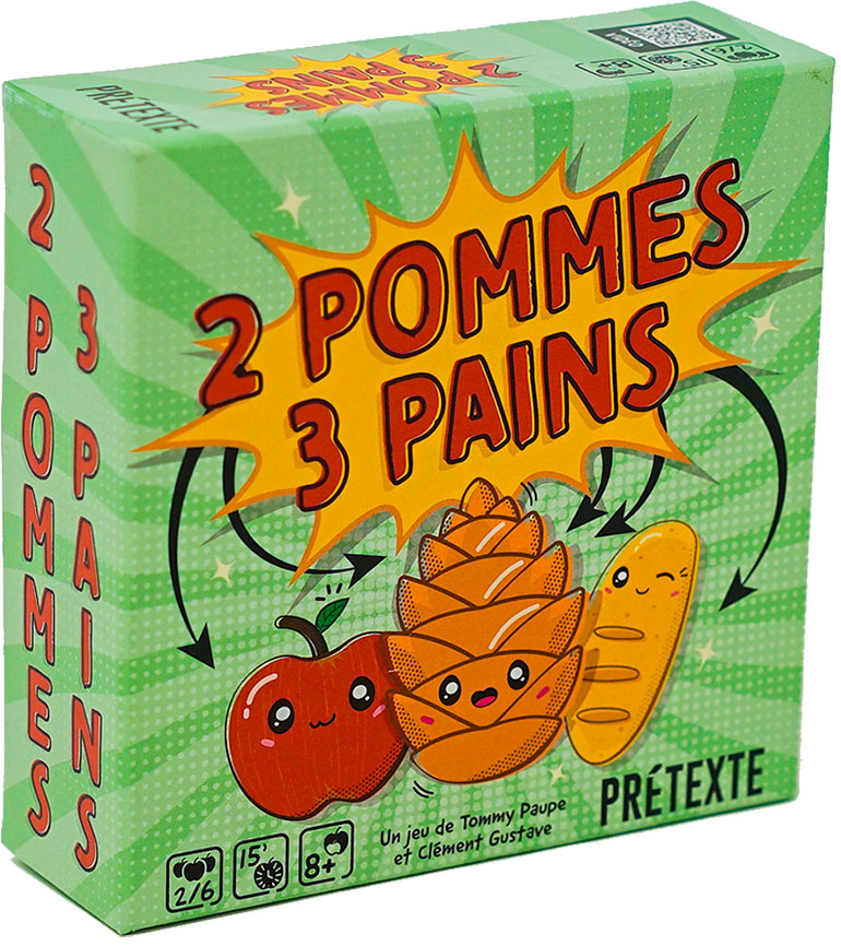 2 pommes 3 pains. Un jeu de société de Clément Gustave, Tommy Paupe et Clara Louise Martin (Prétexte, 11,90 €). À partir de 8 ans.