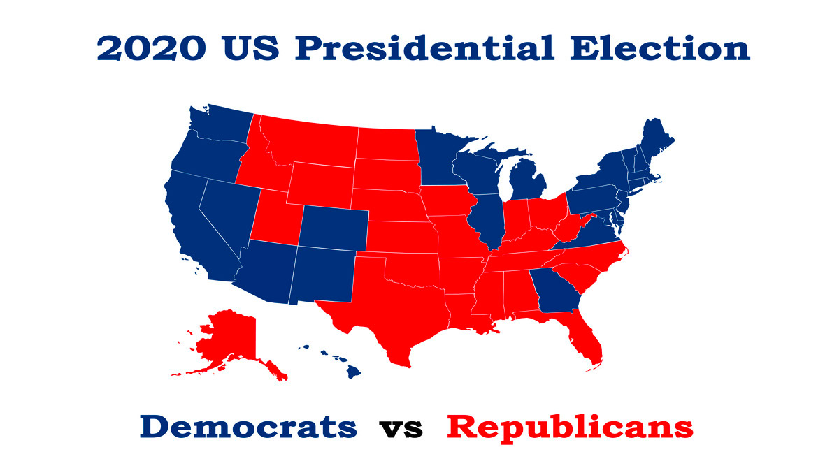 La carte des Etats-Unis et la répartition des votants démocrates et républicains.