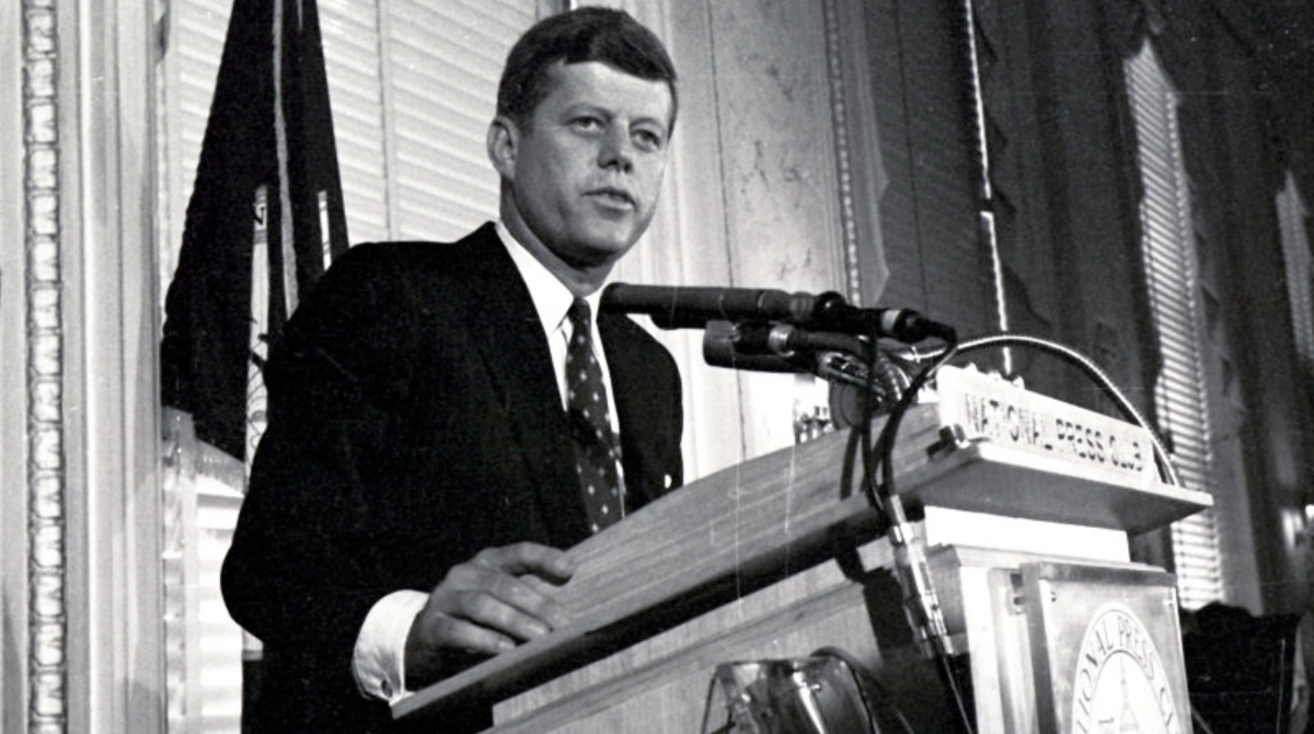 L'ancien président John F. Kennedy (1961-1963) lors d'un discours à Washington en janvier 1960.