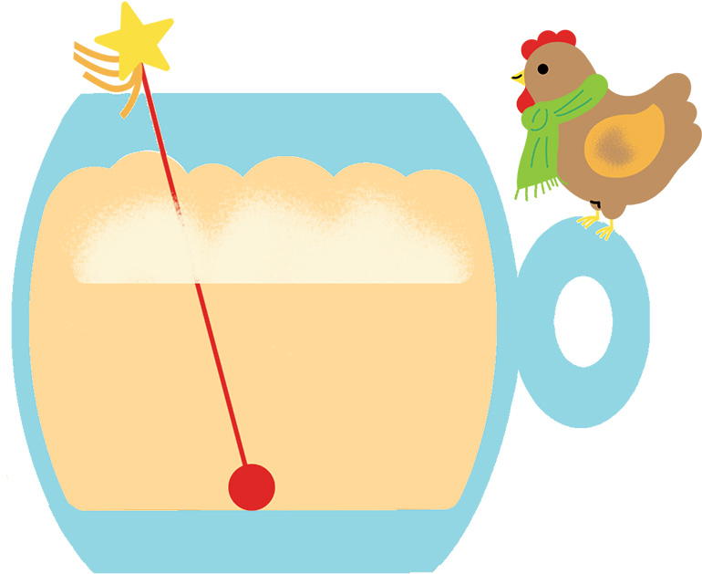 Recette : le petit lait de poule. Illustration : Sophie Bouxom. Popi n° 462.