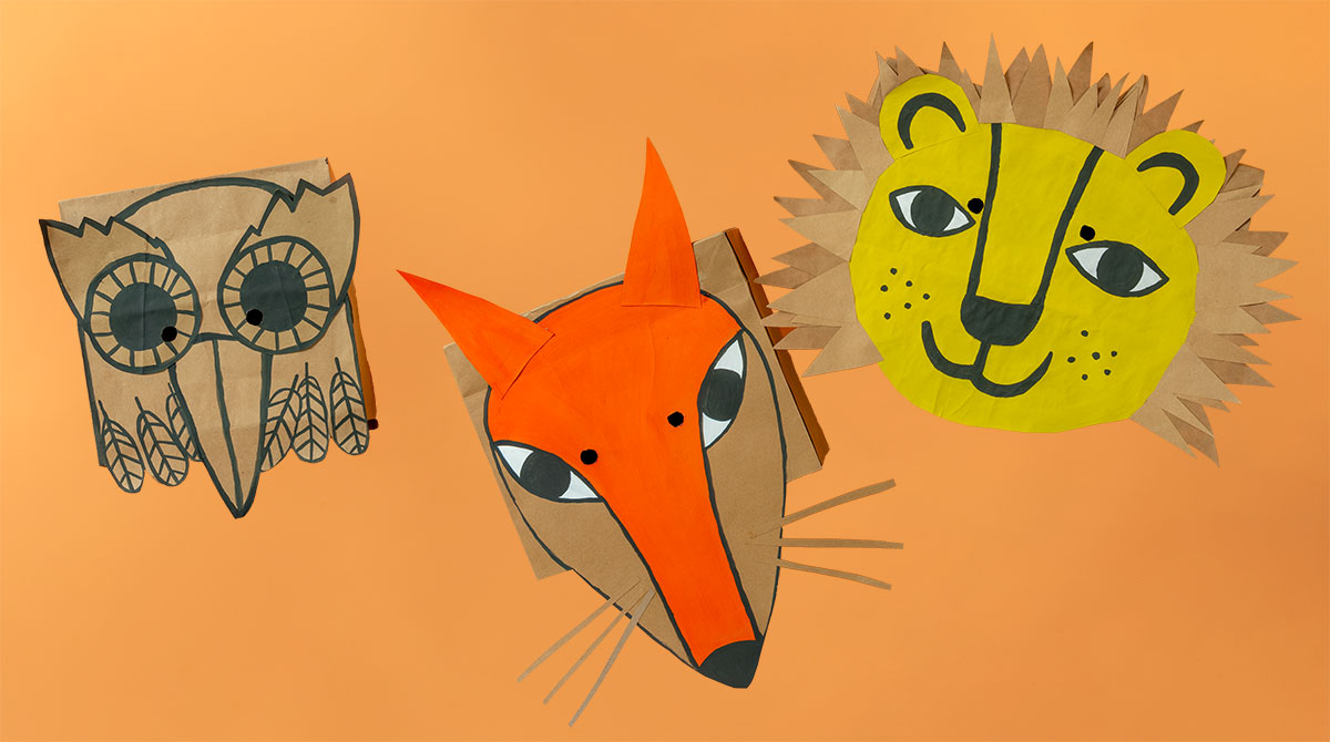 3 masques en papier faciles à fabriquer : renard, lion ou chouette.