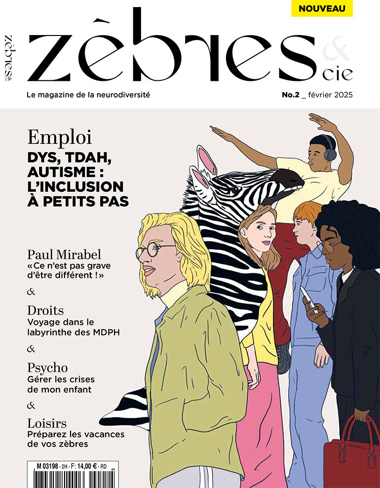 Couverture du n°2 (février 2025) du magazine Zèbres, le magazine de la neurodiversité.